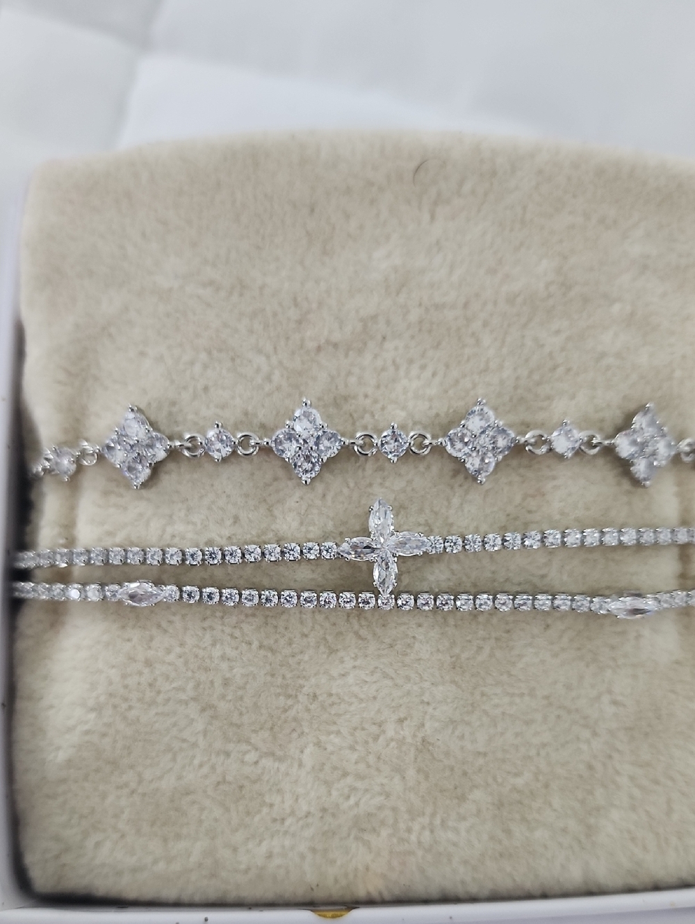 Silver-Tone Cubic Zirconia Bracelet Set with Cross Accent - White